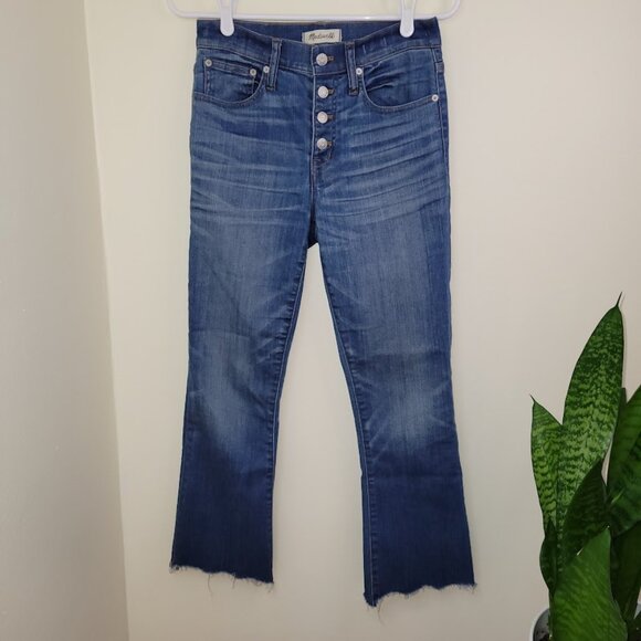 Madewell Cali Demi Boot Cut Jeans Chewed Hem Edition Medium Wash Women's Size 25 - Picture 2 of 13
